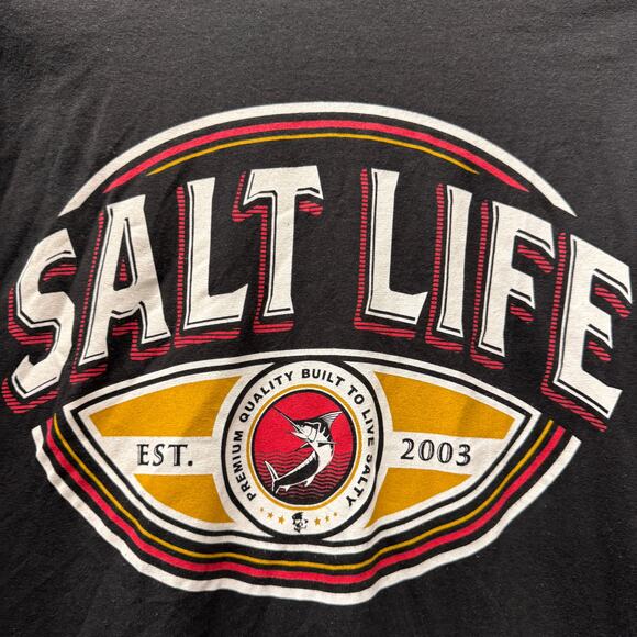 Salt Life T-Shirt Mens Medium Black Long Sleeve Spellout Sleeve Pre-Shrunk NEW - Picture 4 of 7